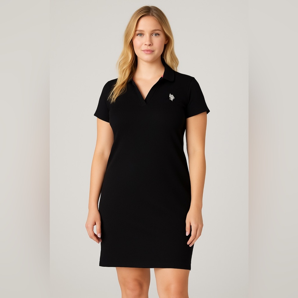 U.S. Polo Assn. Black Cotton Polo T-Shirt Dress M NWT - Picture 1 of 11